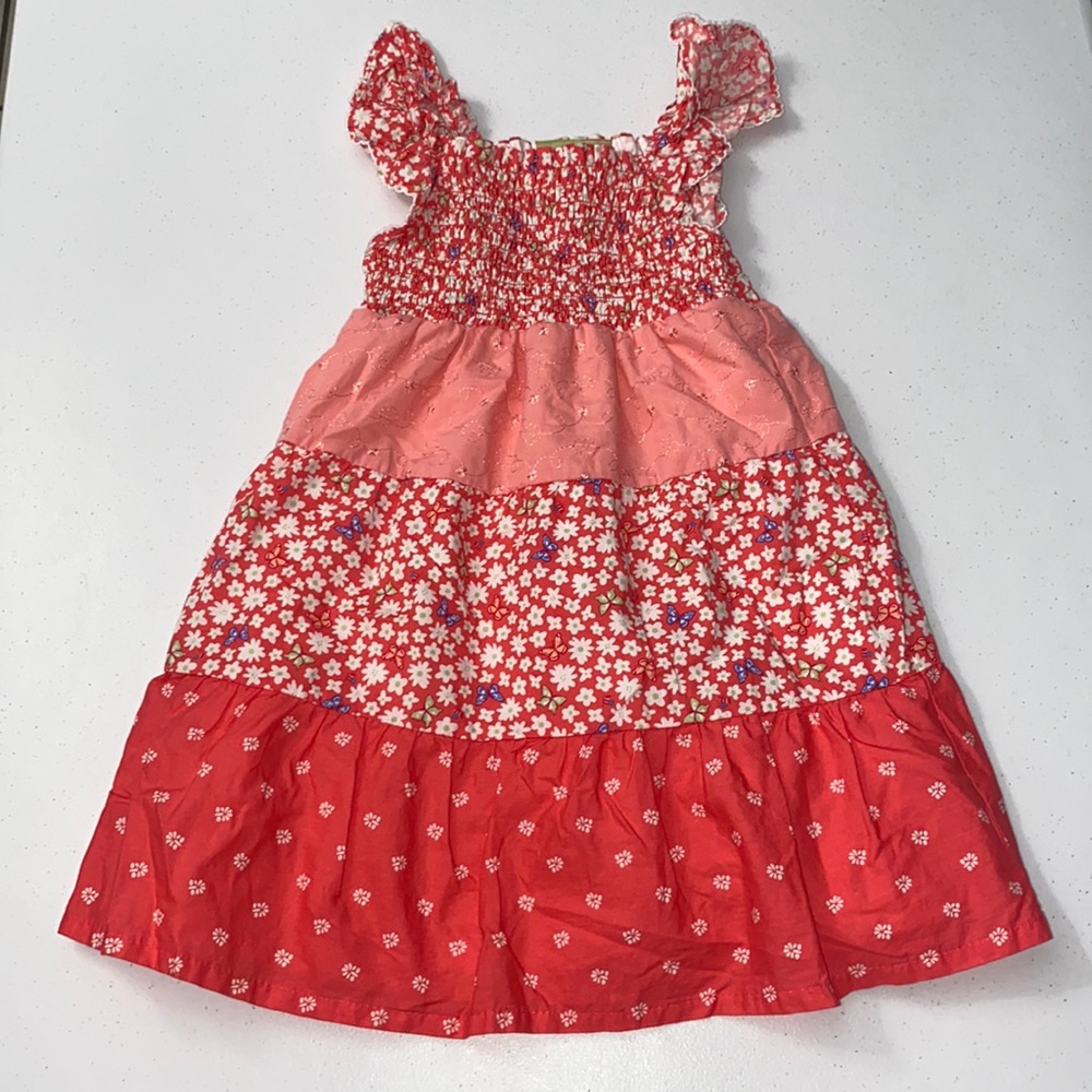 Penelope Mack Girl’s Sleeveless Ruffle Smocked Pink Floral Butterfly Dress 5